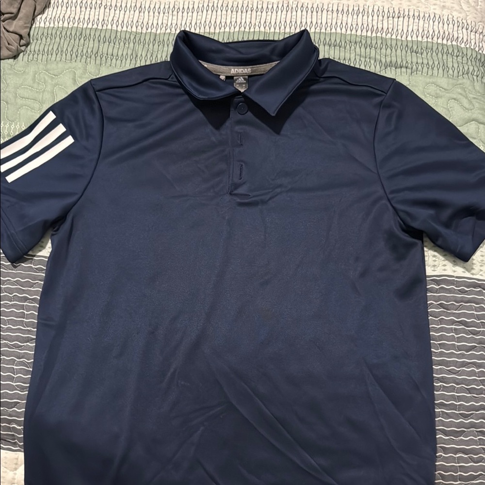 Adidas Youth Medium Blue Polo Shirt with Signature Stripes